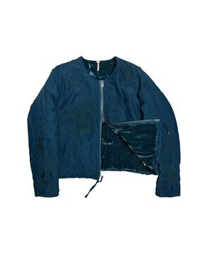 FREE PEOPLE 100% SILK Cropped Velvet Lined Designer Bomber Jacket Womens XS